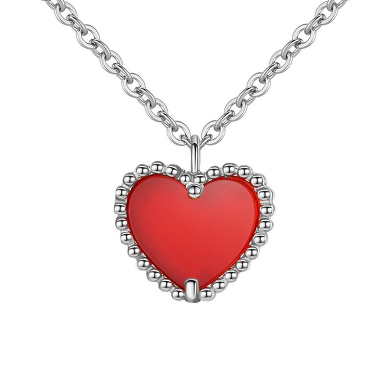 Plata de Ley 925 pequeño corazón rojo rosa collar oro rojo neto femenino simple amor colgante clavícula viento frío diseño nicho