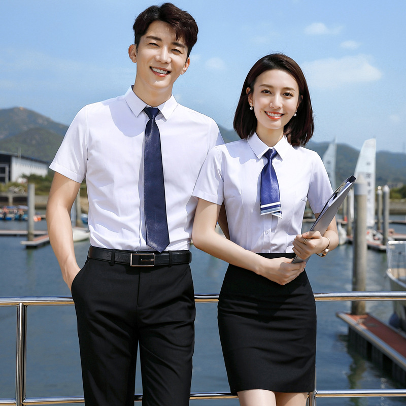 Short-sleeved white shirt men and women with the same temperament work clothes formal suit non-ironing anti-wrinkle professional shirt embroidered logo