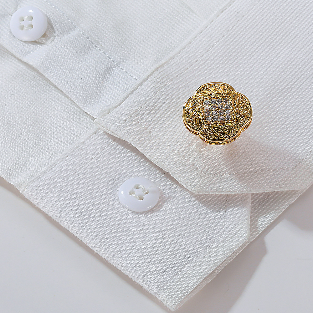 Gemelli da uomo quadrati in zircone vintage accessori camicia rame_voghion.com