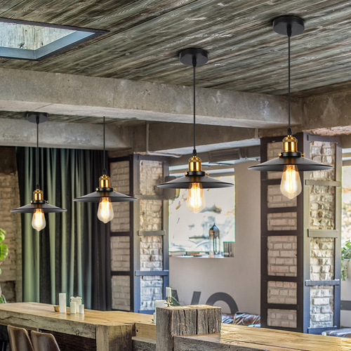 loft创意个性美式复古工业风咖啡厅餐厅酒吧台单头铁艺飞碟吊灯