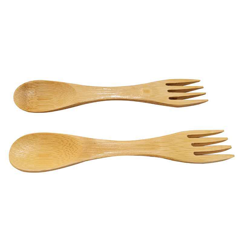 FUENTE fabricante personalizado bambú vajilla tenedor cuchara integrado gran mango largo hogar bambú Spork
