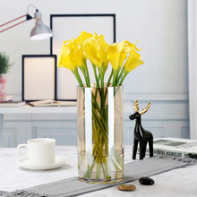 简约创意直筒玻璃花瓶 电镀透明水培富贵竹花瓶 客厅落地家居摆件