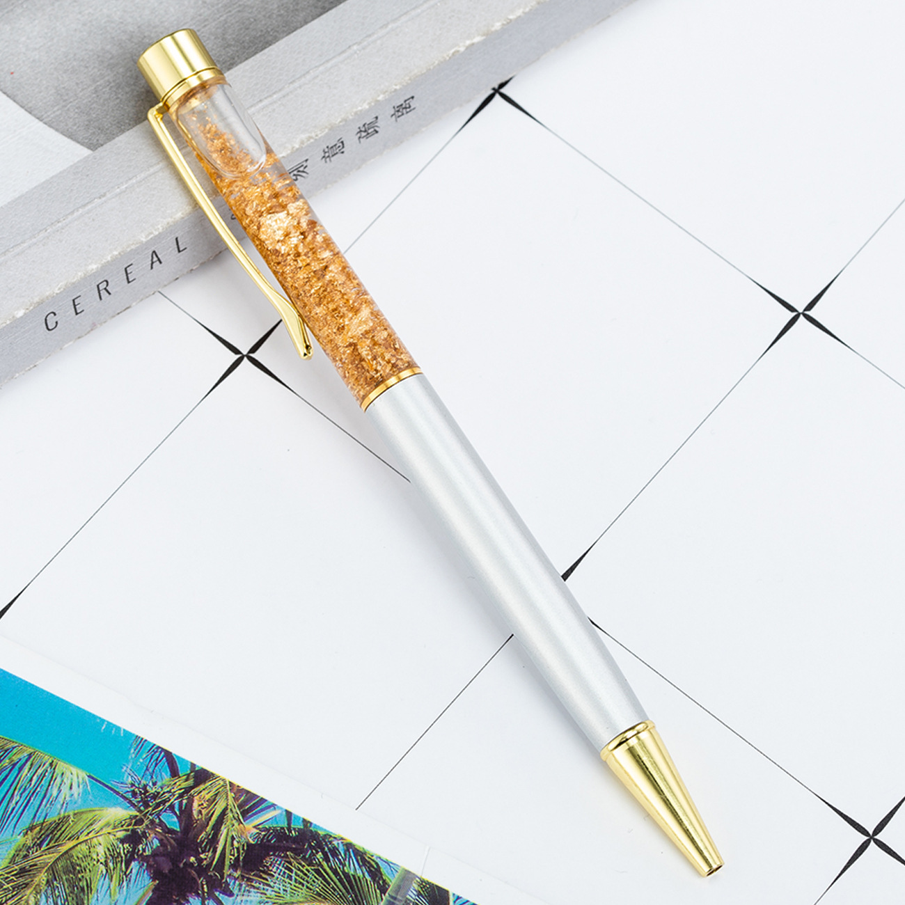 En stock al por mayor de la hoja de oro de la pluma de aceite regalo publicidad bolígrafo pluma giratoria de metal Bolígrafo De Metal impresión de la pluma