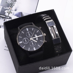 leather calendar wristwatches外貿男士兩件套手錶套裝watch men