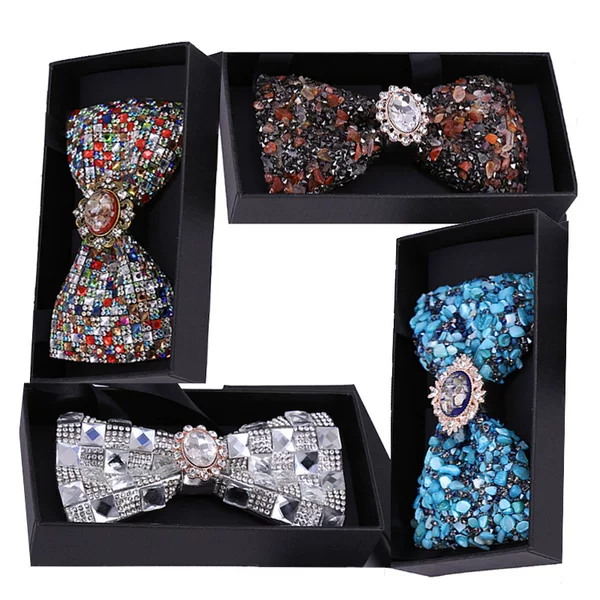 Simple 2003 Gravel Blue Crystal Bow tie Men's Wedding Colorful Stone Party Suit Dress Collar
