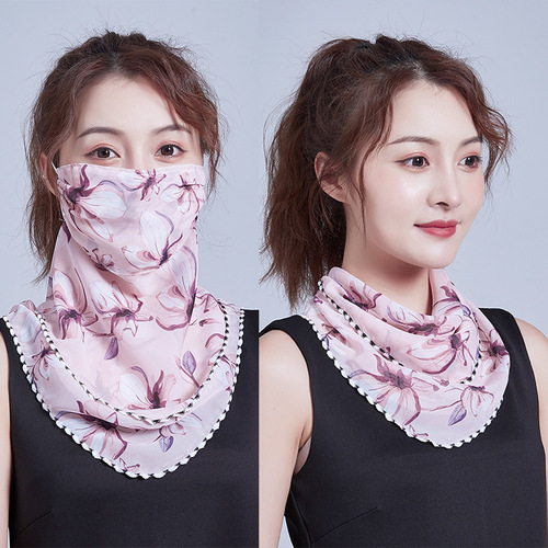 Spring and summer sun protection neck protection women's thin chiffon breathable mask cycling adjustable small scarf neck scarf