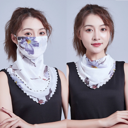 Spring and summer sun protection neck protection women's thin chiffon breathable mask cycling adjustable small scarf neck scarf