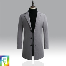 一件代发韩版男式毛呢大衣修身中长款扣子呢子外套潮男装风衣
