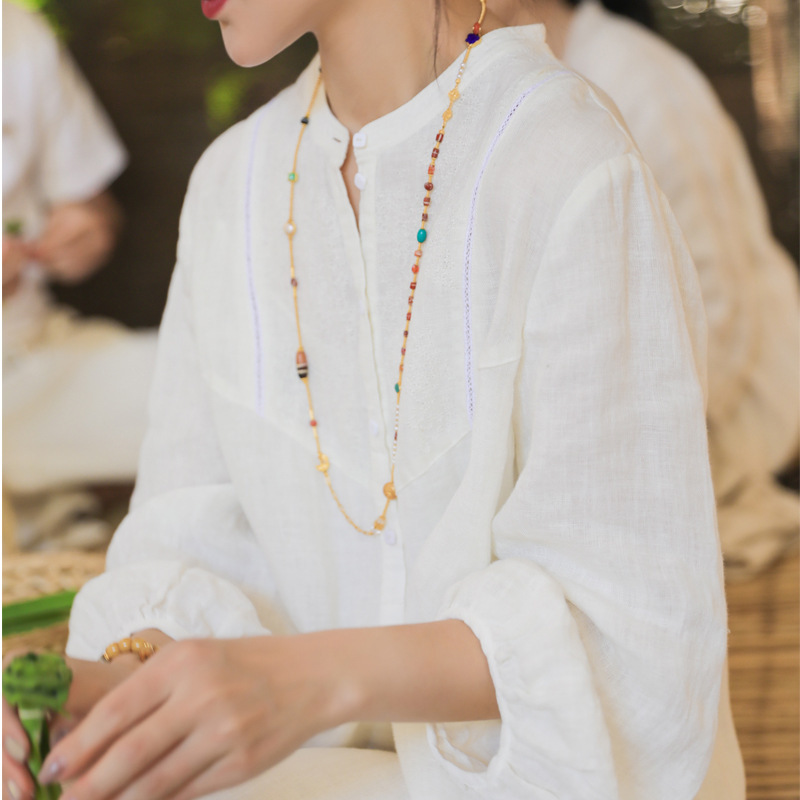 2021 summer new cotton and linen women's clothing artistic embroidered linen long dress ninth sleeve loose travel robe 2021 summer new cotton and linen women's clothing artistic embroidered linen long dress ninth sleeve loose travel robe