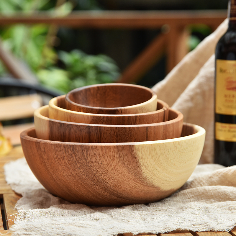 日式相思木碗汤面碗 儿童餐碗防摔防烫木钵 水果沙拉碗无漆可logo