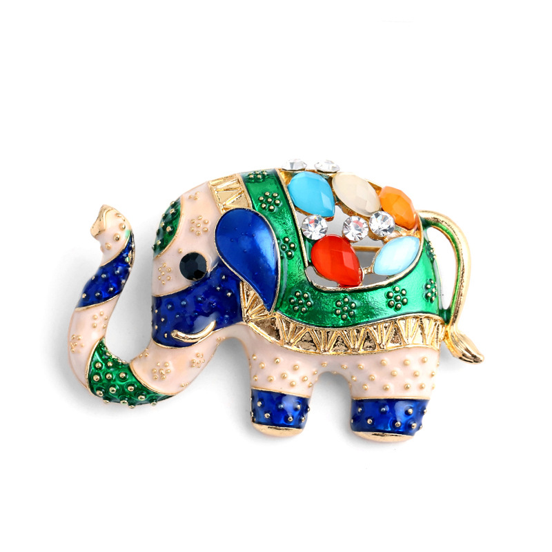Rhinestone Enamel Painted Animal Brooch Exotic Simulation Elephant Pin Cat's Eye All-match Anti-light Buckle