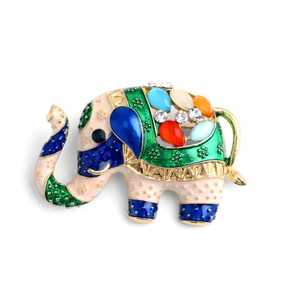 New Rhinestone Enamel Painted Animal Brooch Exotic Style Simulated Elephant Pin Cat Eye Versatile Anti-Exposure Buckle (Yaxa sancaqları) - cats-eye-enamel-elephant-blue