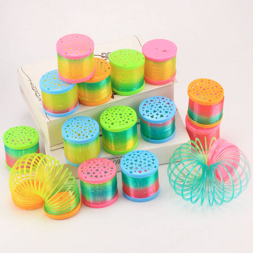 Magic starry sky projection rainbow circle stacking circle glowing rainbow circle children's street stall hot selling plastic spring toy