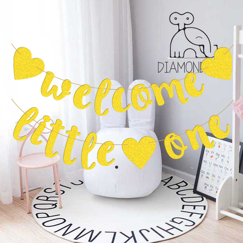 Fiesta de cumpleaños bebé estrella de cinco puntas amor corazón brillo guirnalda de papel bienvenido pequeño uno