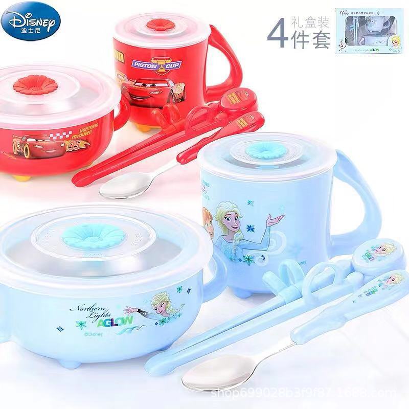 Ice and Snow Elsa Kidsren's Tableware Set Gift Box Baby Stainless Steel Food Bowl Training Chopsticks Household Four-Piece Set
