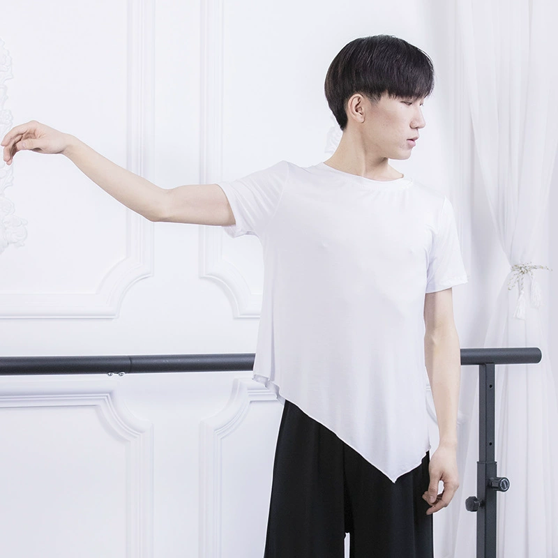 Одежда для современных танцев для мальчиков летняя свободная танцевальная верхняя Модальная одежда с коротким рукавом со Скосом и круглым вырезом танцевальная одежда для мужчин