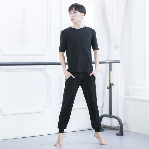 Boys' dance practice clothes, pants, men's body training, Latin yoga dance carrot pants, men's loose leg-tie modal