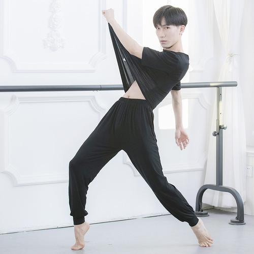 Boys' dance practice clothes, pants, men's body training, Latin yoga dance carrot pants, men's loose leg-tie modal