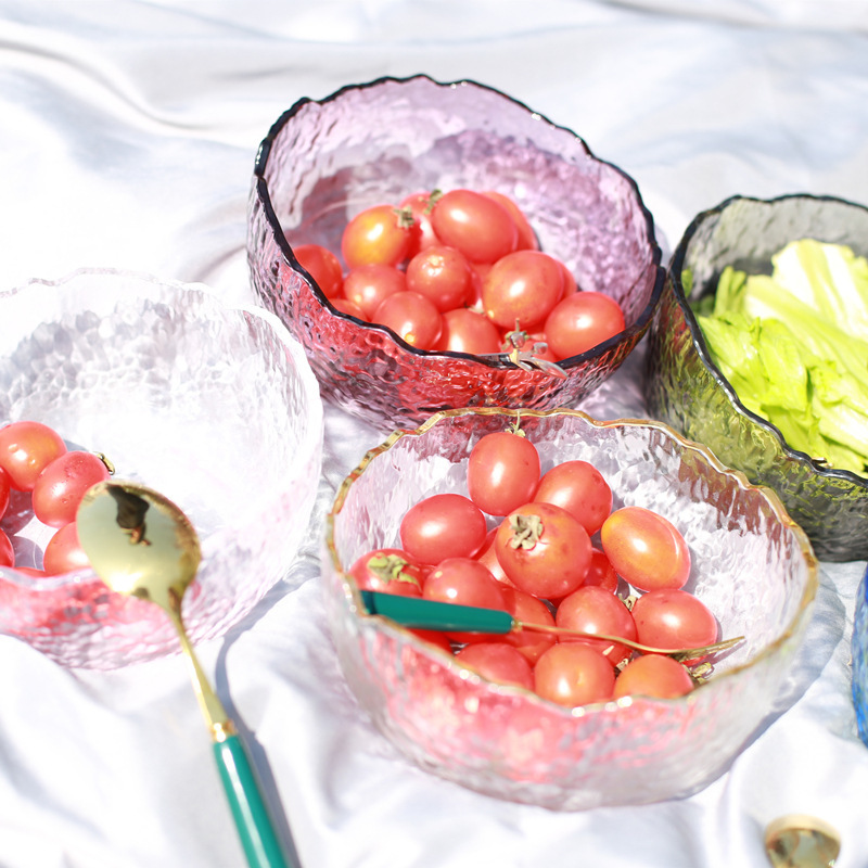 Japanese-style Phnom Penh Glass Bowl Transparent Salad Bowl Fruit Bowl Household Heat-resistant Lace Irregular Wavy Hammer Bowl Japanese-style Phnom Penh Glass Bowl Transparent Salad Bowl Fruit Bowl Household Heat-resistant Lace Irregular Wavy Hammer Bowl
