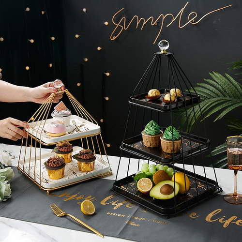 Fruit plate household double-layer storage rack three-layer dessert table display rack hotel afternoon tea fruit basket cake stand