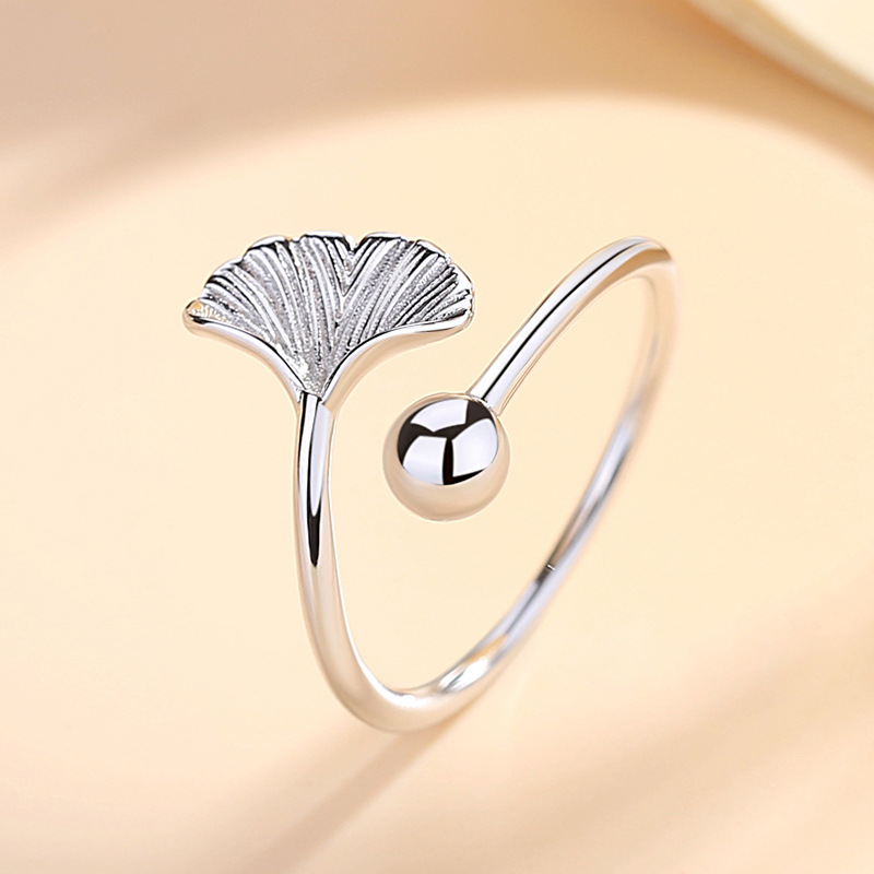 Plata esterlina 925 hoja de ginkgo anillo femenino anillo de estilo frío Internet celebridad mismo estilo japonés y coreano estilo nicho diseño simple artístico