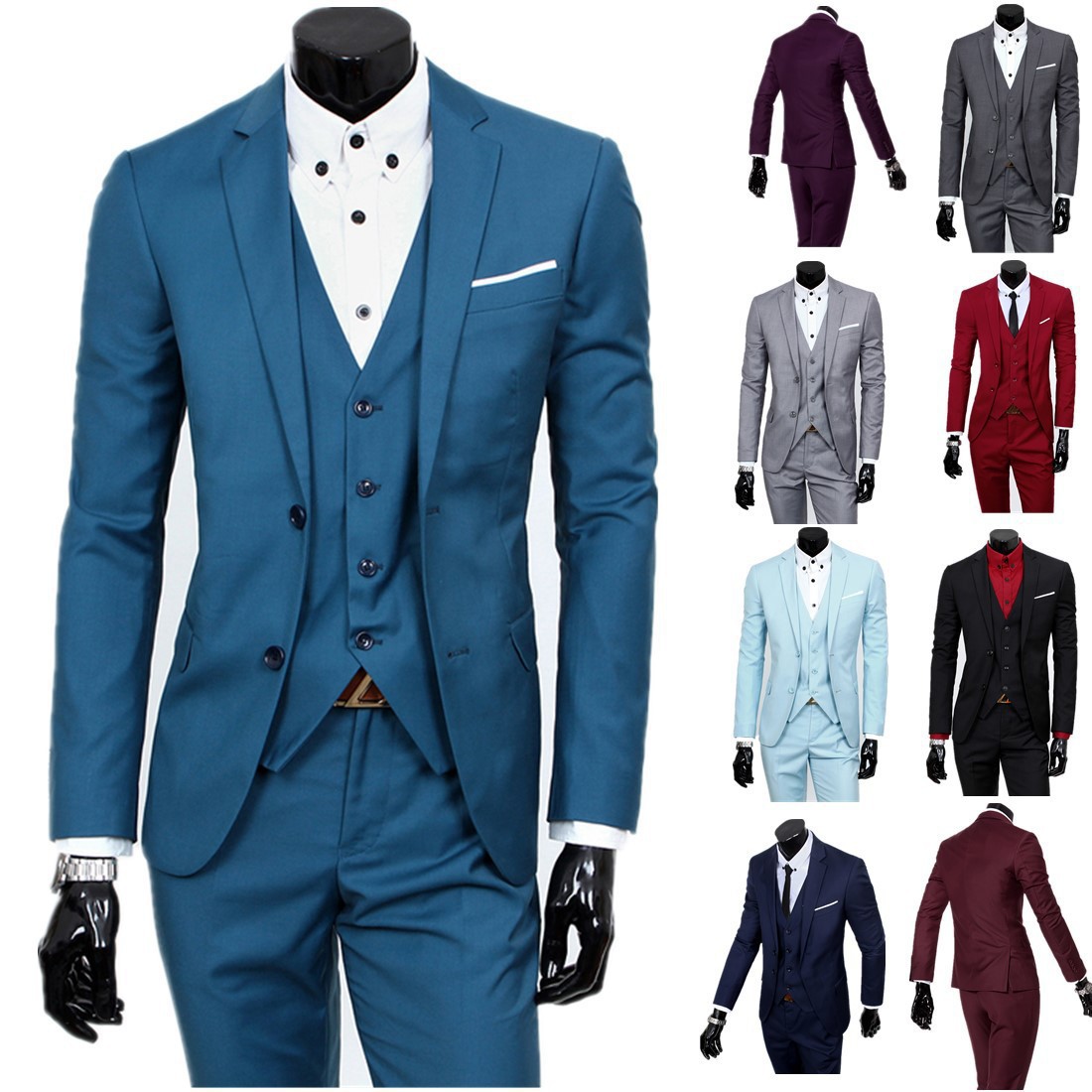 Cross-Border Foreign Trade European Size New Thickened Men's Suit Set Casual Korean Style Suit Three-Piece Slim Fit Men's Wedding Suit