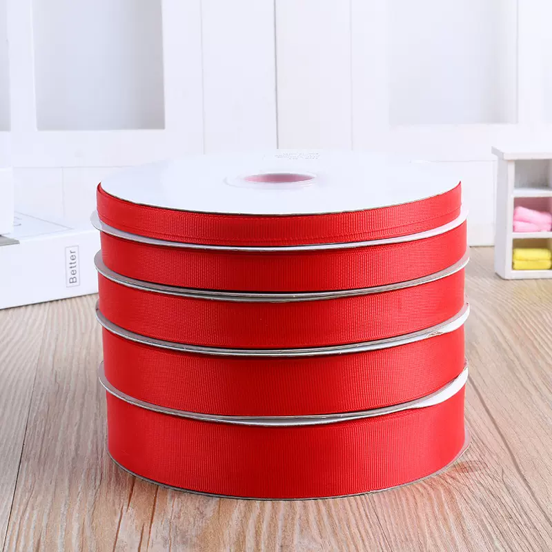 汇雅多规格喜庆红色涤纶织带 鞋帽服装箱包装饰罗纹丝带现货批发