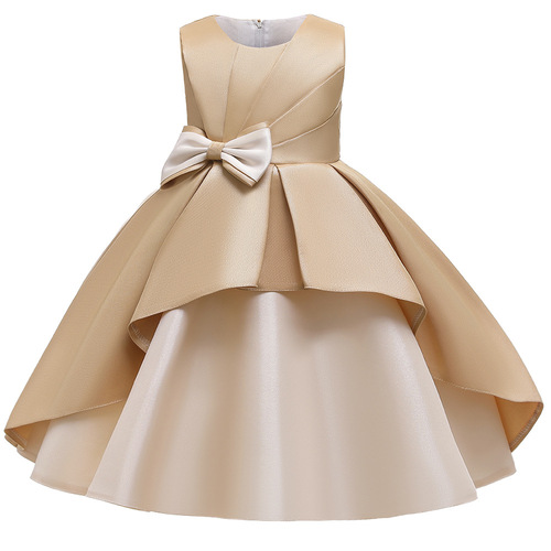 2024 New Arrival High-End Sleeveless Bow-Tie Spliced Evening Dress for Girls – Perfect for Piano Performances and Flower Girl Roles