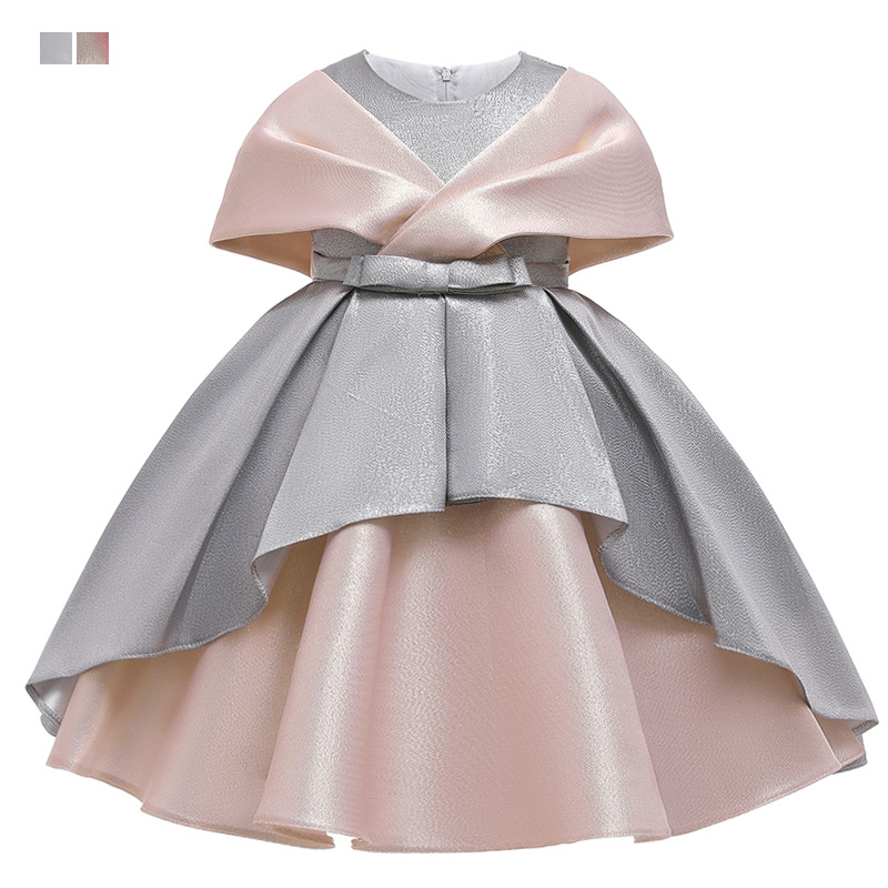 2024 New Children's Dress Girls' Two-Wear Stitching Pontoon Dress Gold Silk Cloth Princess Dress Flower Girl's Wedding Dress