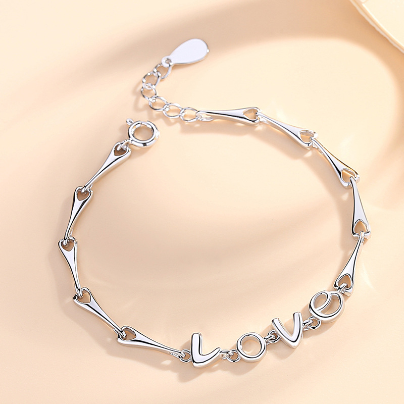 Plata pura 999 plata esterlina no se desvanece Pulsera LOVE Diseño de nicho femenino Estilo simple y frío Novia estudiante Joyas de plata