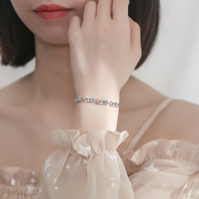 S925 plata esterlina estrella pulsera Hada estilo simple estrella pulsera japonesa y coreana incrustaciones ZIRCON pulsera mujer moda Accesorios