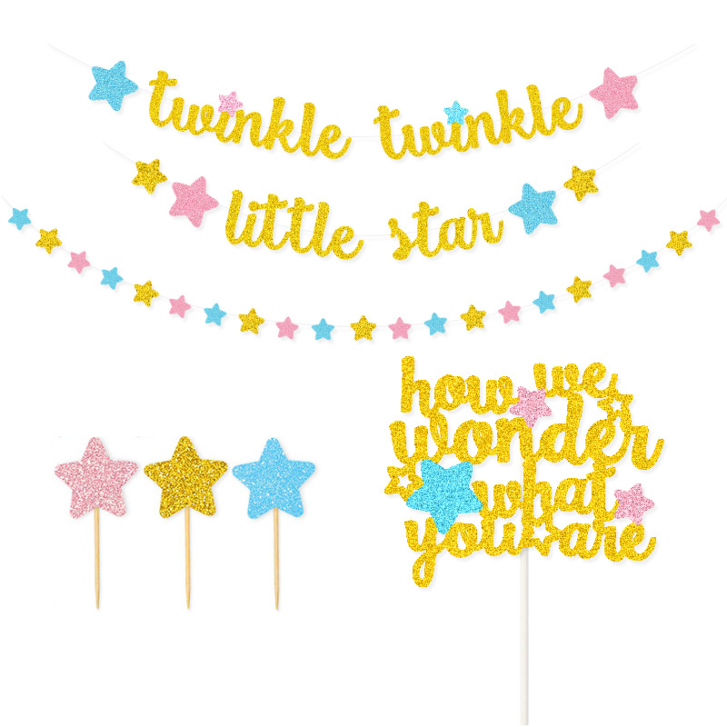 Decoración de cumpleaños colorido Twinkle Twinkle pequeña estrella de pentacos tarjetas de papel pulverizado flores