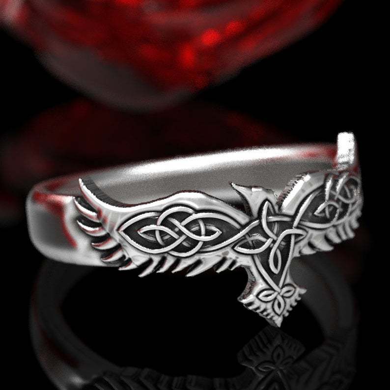 Glory Celtic Crow Ring, Crow Wedding Band Wedding Ring Irish Wedding Crow Jewelry