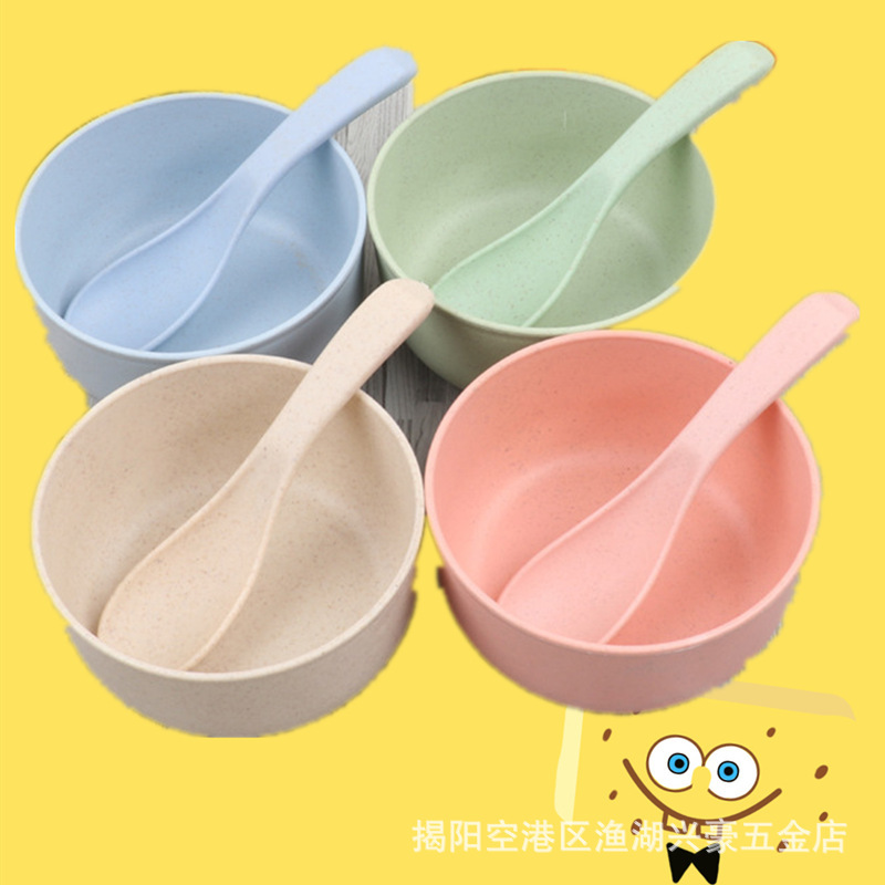 Bowl and Spoon Set, Cereal Bowl, Gift Bowl, Wheat Straw Bowl, Lotus Root Powder Bowl, Environmentally Friendly Bowls and Chopsticks