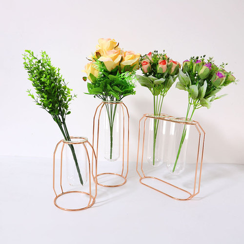 Iron hanging transparent glass test tube planter stand vase minimalist hydroponic planter garden small flower stand home decor