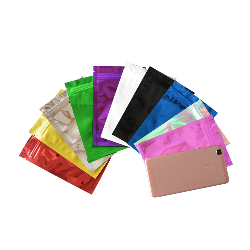 Bolsa ziplock de papel de aluminio de color brillante de doble cara bolsa de muestra aluminizada bolsa de embalaje de alimentos cosméticos en polvo