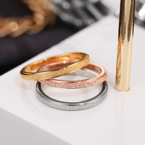 Cross-border Korean version of ultra-fine frosted ring rose gold pressed sand couple male and female three lives and three generations titanium steel ring
