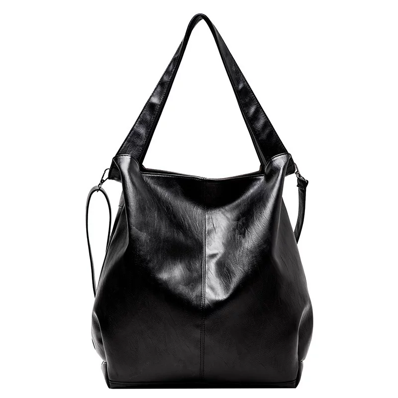 芙迦妮 Retro 2023 Korean Style Large Shoulder Bag, Spacious One-Shoulder Handbag in Green, Black, or Rice White