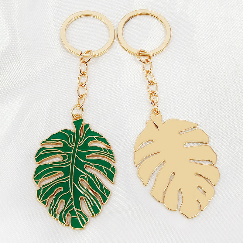 DIY aleación hueco tortuga espalda deja llavero colgante nórdico verde fresco goteo hojas bolsa accesorios para mujeres