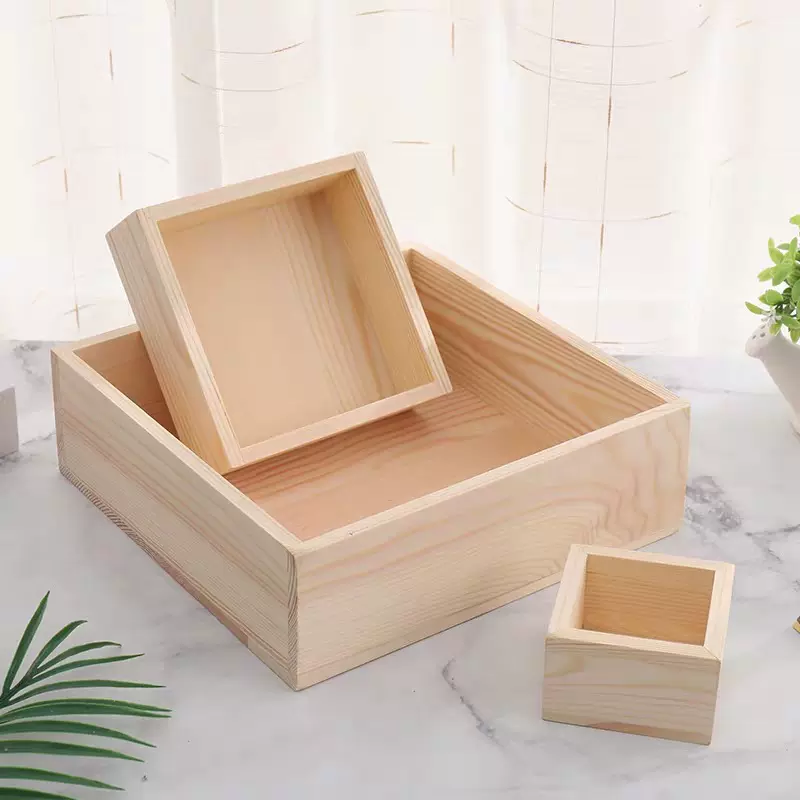 木制无盖收纳盒正方形木盒木质长方形包装盒小盒子桌面收纳盒