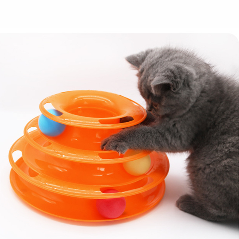 Pet Cat Toy Three-layer Cat Turntable with Ball Cat Interactive Educational Track Toy Cat Space Tower Playboard