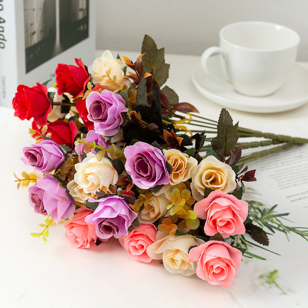Simulation new 12 -headed double -color rose cloth fake flower…