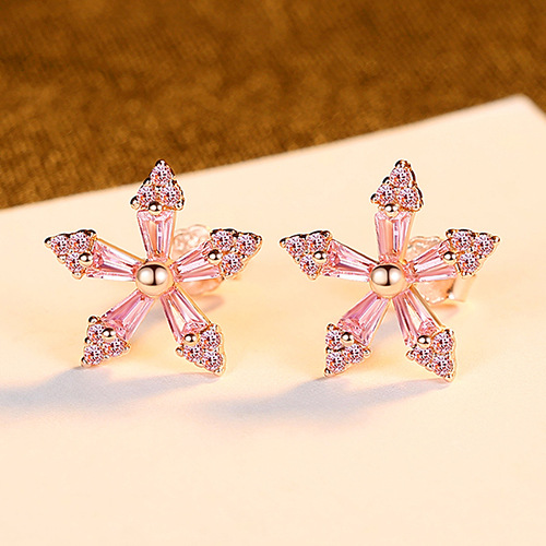 PAG&MAGFashion Earrings S925 Tremella Earrings Pink Zirconium Flowers Korean Style Sweet,Cute And Versatile Accessories
