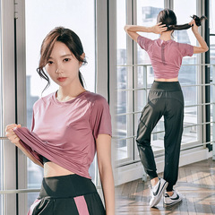 Women's Gym Sports Set Short Sleeve Three-Piece Loose Professional Running Clothes Spring and Summer Fashion Yoga Wear