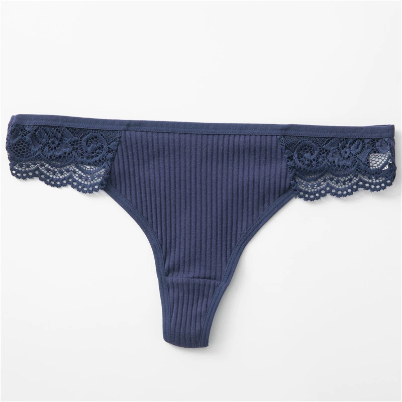 Women's Underwear Cotton Lace Thong, Ribbed Low‑Rise Style, Sizes S–XXL