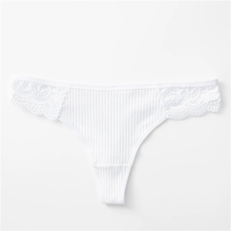 Women's Underwear Cotton Lace Thong, Ribbed Low‑Rise Style, Sizes S–XXL