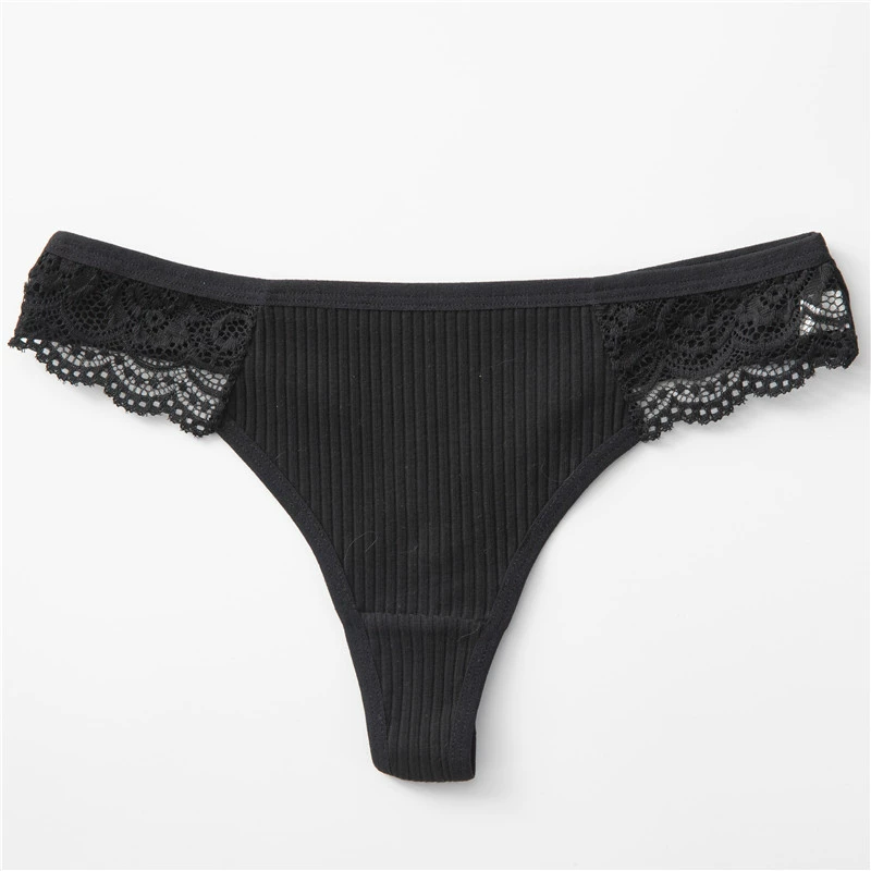 Women's Underwear Cotton Lace Thong, Ribbed Low‑Rise Style, Sizes S–XXL