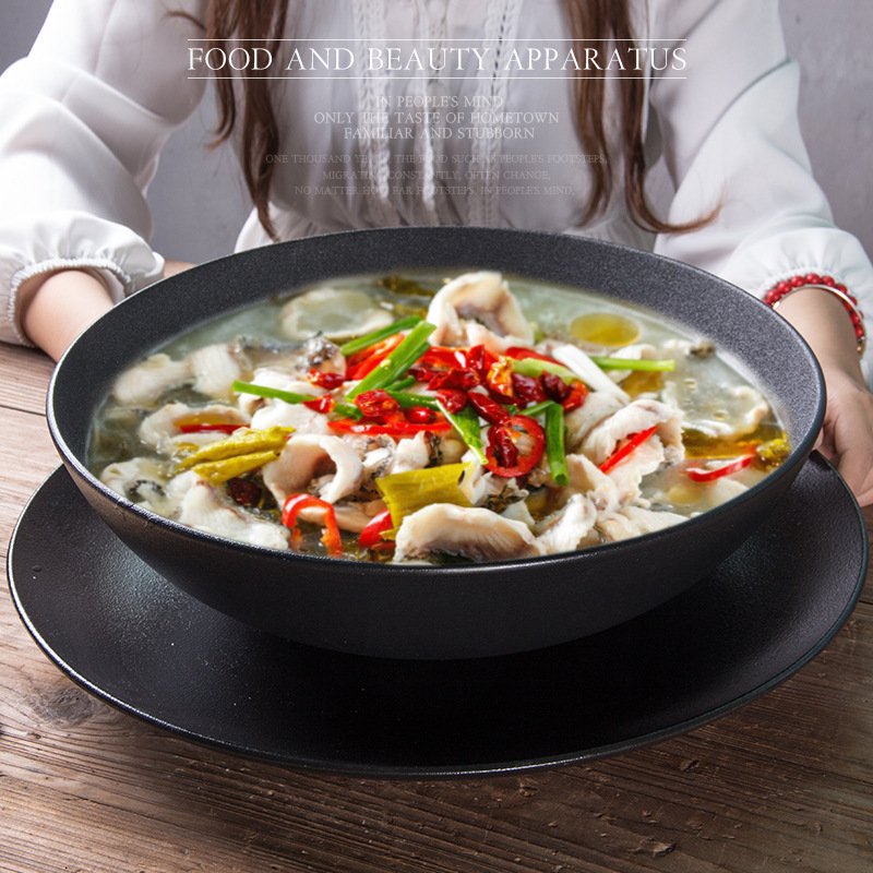 Plato de pescado escalfado Tazón Plato de cerámica esmerilado de gran tamaño