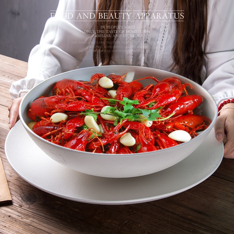 Plato de pescado escalfado Tazón Plato de cerámica esmerilado de gran tamaño