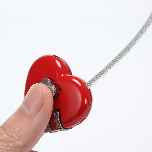 Direct Manufacturer Wholesale Steel Wire Rope Love Lock, Wedding Gift Creative Password Lock, Heart-Shaped Three-Position Steel Cable Padlock